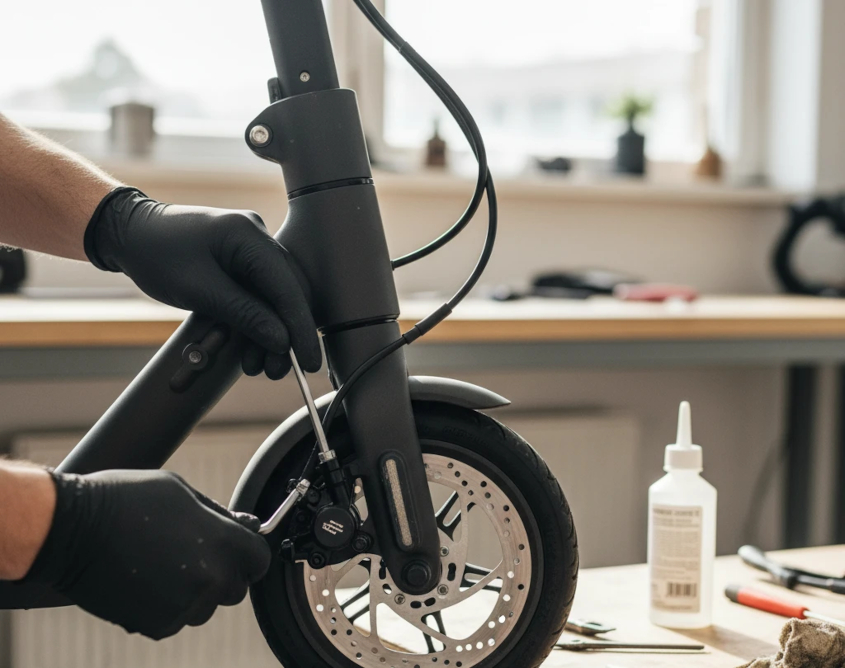 Процесс установки гидравлических тормозов на электросамокат