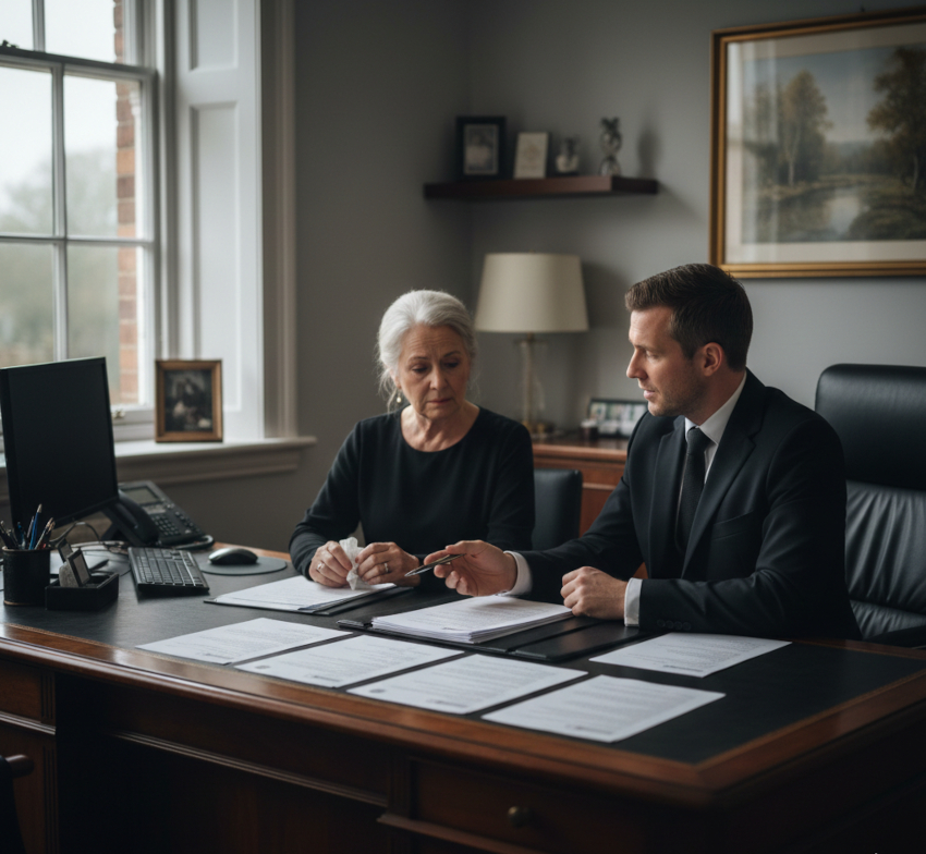 Похоронный агент с документами