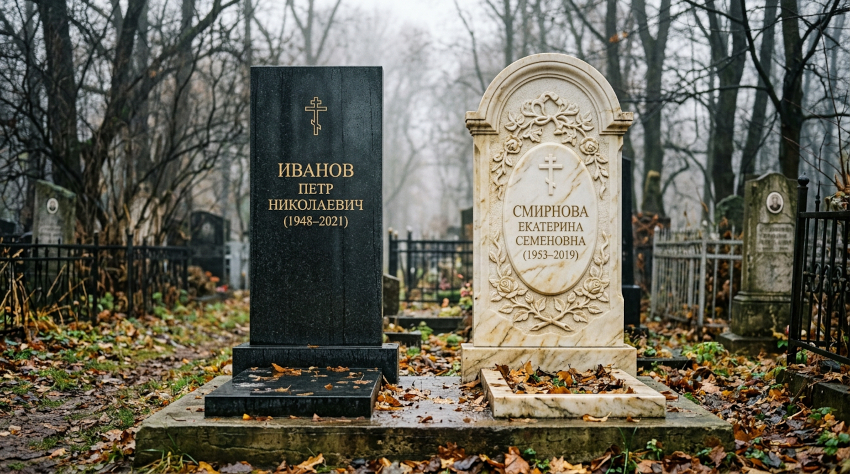 Сравнение гранитного и мраморного памятника на кладбище